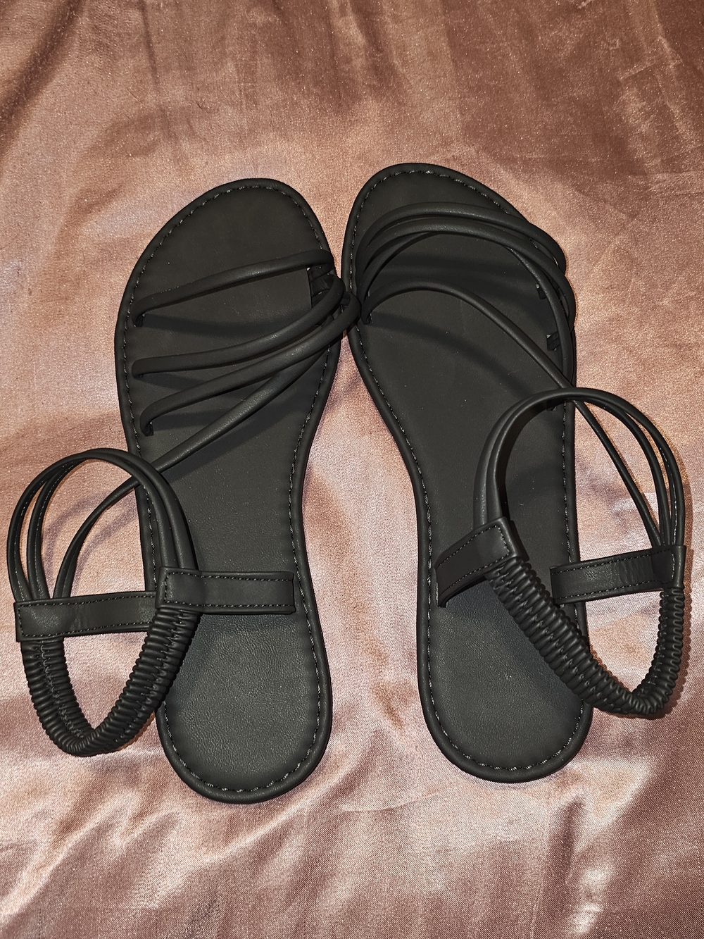 SHEIN Black Multi-Strap Elastic Back Sandals